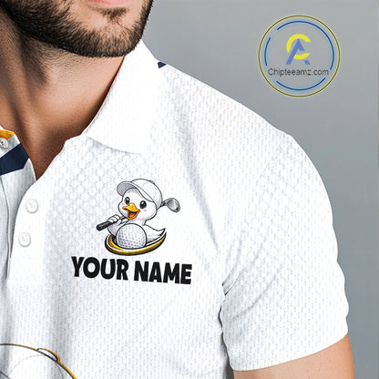 Funny Cartoon Duck Mens Golf Polo Shirt Personalised Team Duck Apparel NHT1219