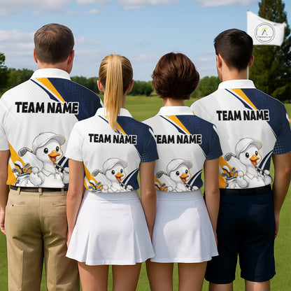 Funny Cartoon Duck Mens Golf Polo Shirt Personalised Team Duck Apparel NHT1219