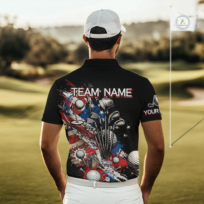 Patriotic Golf Polo Shirt Custom USA Flag Golf Shirt For Men, Golf Apparel Gift For Golfers NHT904