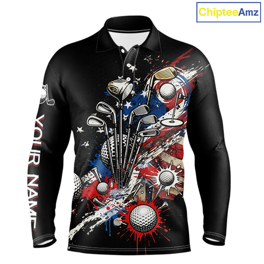 Patriotic Golf Polo Shirt Custom USA Flag Golf Shirt For Men, Golf Apparel Gift For Golfers NHT904