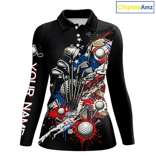 Patriotic Golf Polo Shirt Custom USA Flag Golf Shirt For Womens, Golf Apparel Gift For Golfers NHT904