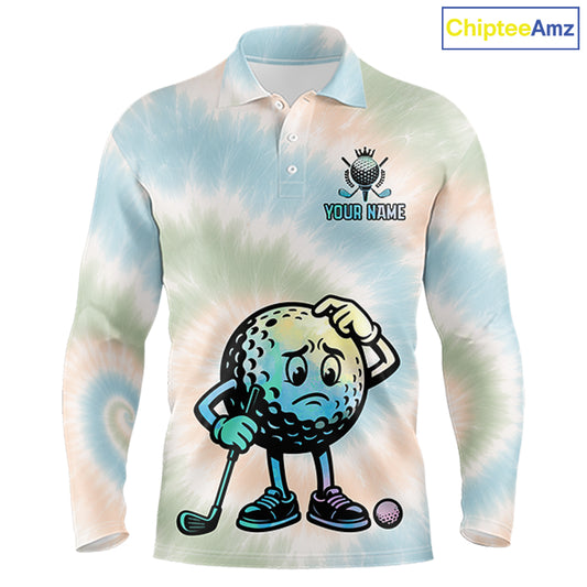 Funny Tie Dye Golf Team Polo Shirt – Cartoon Golf Ball Golfer Shirt, Personalized Golf Family Team Shirt NHT741