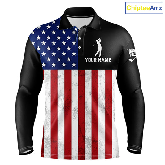 Personalized Mens Golf Polo Shirt American Flag Patriotic Golf Shirts Golf Gifts For Men NHT746
