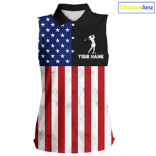 Load image into Gallery viewer, Personalized Sleeveless Womens Golf Polo Shirt American Flag Patriotic Golf Shirts Golf Gifts For Womens NHT746
