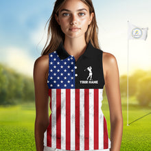 Load image into Gallery viewer, Personalized Sleeveless Womens Golf Polo Shirt American Flag Patriotic Golf Shirts Golf Gifts For Womens NHT746