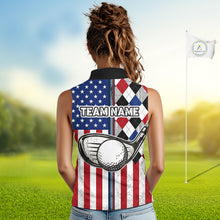 Load image into Gallery viewer, Personalized Sleeveless Womens Golf Polo Shirt American Flag Patriotic Golf Shirts Golf Gifts For Womens NHT746