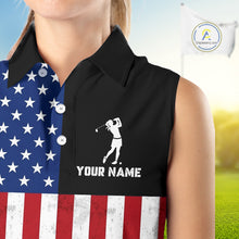 Load image into Gallery viewer, Personalized Sleeveless Womens Golf Polo Shirt American Flag Patriotic Golf Shirts Golf Gifts For Womens NHT746