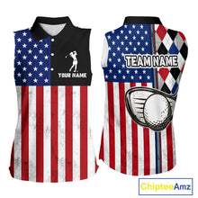 Load image into Gallery viewer, Personalized Sleeveless Womens Golf Polo Shirt American Flag Patriotic Golf Shirts Golf Gifts For Womens NHT746