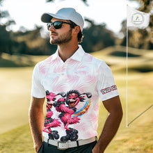 Load image into Gallery viewer, Personalized Funny Flamingo Rockstar Couple Golf Polo Shirt, Custom Name Matching Couple Golf Shirt NHT748
