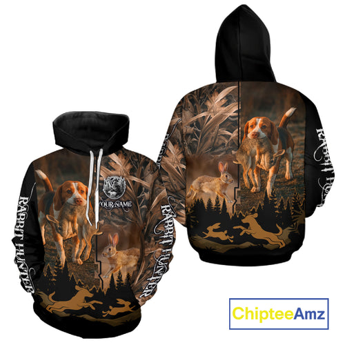 Best Brown Camo 3D Beagle Dog Rabbit Hunting Shirt, Custom Name Rabbit Hunter Clothing NHT231