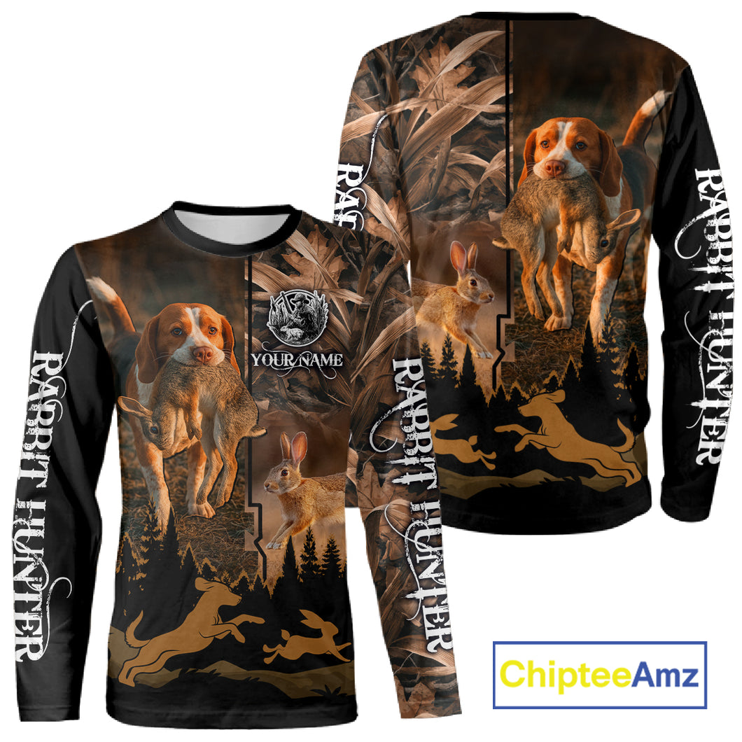 Best Brown Camo 3D Beagle Dog Rabbit Hunting Shirt, Custom Name Rabbit Hunter Clothing NHT231