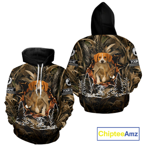 Custom Rabbit Hunting with Beagle Dog 3D Prints Camouflage Shirts, Rabbit Hunting Gifts NHT365