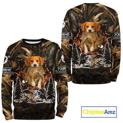 Custom Rabbit Hunting with Beagle Dog 3D Prints Camouflage Shirts, Rabbit Hunting Gifts NHT365