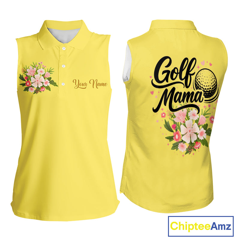 Yellow Golf Mama Womens Polo Shirt, Funny Golf Mom Shirt, Mothers Day Gift For Golf Lover Mom, Ladies Golf Polo NHT751