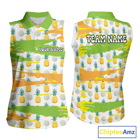 Personalized Pineapple Pattern Sleeveless Womens Golf Polo Shirts Team Golf Clothes Best Golf Gifts NHT753