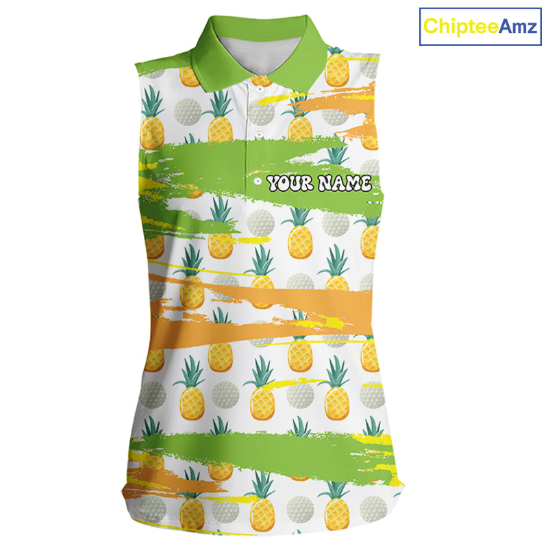 Personalized Pineapple Pattern Sleeveless Womens Golf Polo Shirts Team Golf Clothes Best Golf Gifts NHT753