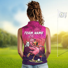 Load image into Gallery viewer, Personalized Flamingo Womens Sleeveless Golf Polo Shirt Custom Name And Team Hot Pink Funny Tropical Golf Outfit NHT1237