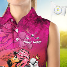 Load image into Gallery viewer, Personalized Flamingo Womens Sleeveless Golf Polo Shirt Custom Name And Team Hot Pink Funny Tropical Golf Outfit NHT1237