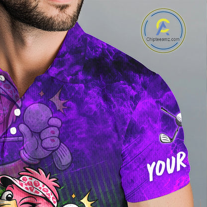 Personalized Flamingo Mens Golf Polo Shirt Custom Name And Team Purple Funny Tropical Golf Outfit NHT1238