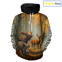 Load image into Gallery viewer, Custom Deer Moose Boar Hunting Personalized Name Hunter Gift  3D Forest Animal Shirt NHT1241