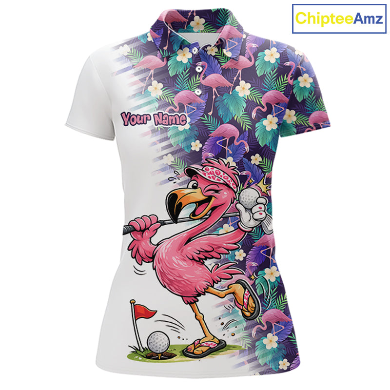Funny Pink Flamingo Tropical Pattern Golf Polo Shirt Custom Golf Shirts For Womens NHT547