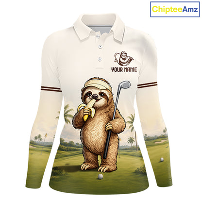 Personalized Funny Sloth Womens Golf Polo Shirt – Funny Golfer Polo For Women NHT928