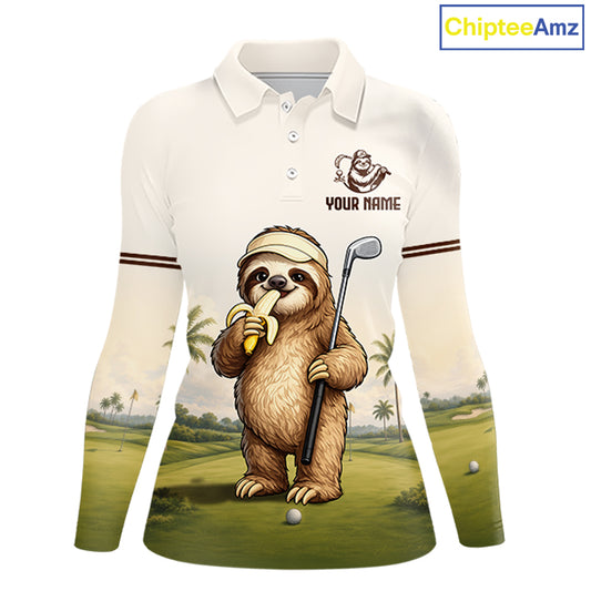 Personalized Funny Sloth Womens Golf Polo Shirt – Funny Golfer Polo For Women NHT928