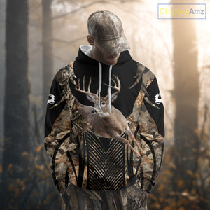 Whitetail Deer Hunting Shirt Black Camo 3D Custom Name, Season Deer Hunting, Hunting Gift NHT140
