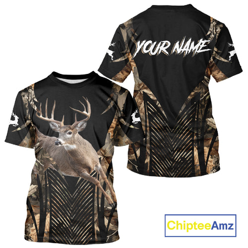 Whitetail Deer Hunting Shirt Black Camo 3D Custom Name, Season Deer Hunting, Hunting Gift NHT140