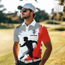 Load image into Gallery viewer, Mens Disc Golf Polo Shirt Custom Name White And Red Disc Golf Basket Golf Shirts Personalized NHN0048