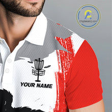 Load image into Gallery viewer, Mens Disc Golf Polo Shirt Custom Name White And Red Disc Golf Basket Golf Shirts Personalized NHN0048