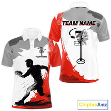 Load image into Gallery viewer, Mens Disc Golf Polo Shirt Custom Name White And Red Disc Golf Basket Golf Shirts Personalized NHN0048