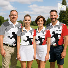 Load image into Gallery viewer, Mens Disc Golf Polo Shirt Custom Name White And Red Disc Golf Basket Golf Shirts Personalized NHN0048