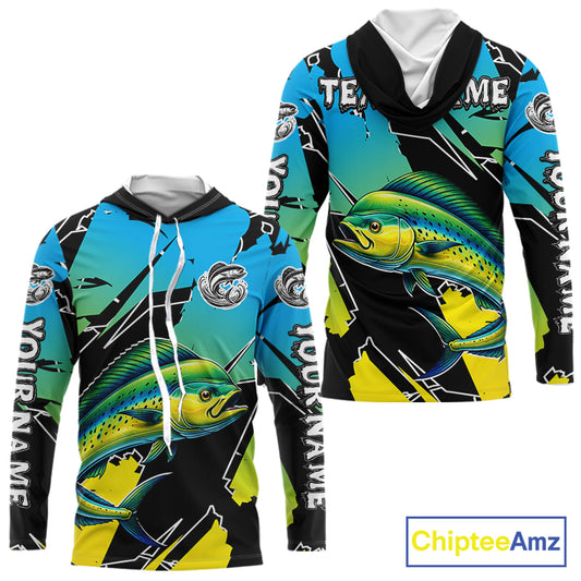 Personalized Mahi Mahi Fishing Shirts Long Sleeve Custom Team Name, Hooded Fishing Jersey For Men NHT479