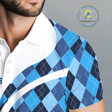 Load image into Gallery viewer, White And Green Argyle Pattern Mens Golf Polo Shirt Custom Golf Polo Best Golf Gifts NHT561