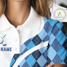 Load image into Gallery viewer, White And Green Argyle Pattern Womens Golf Polo Shirt Custom Golf Polo Best Golf Gifts NHT561
