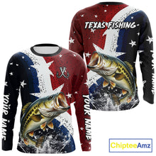 Load image into Gallery viewer, Personalized Texas Flag Bass Fishing Shirt Jerseys, Texas Bass Fishing Shirts Long Sleeve For Men NHT758