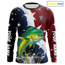 Load image into Gallery viewer, Personalized Texas Flag Mahi Mahi Fishing Shirt Jerseys, Texas Dorado Fishing Shirts Long Sleeve For Men NHT762