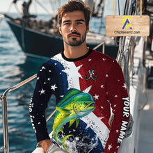 Load image into Gallery viewer, Personalized Texas Flag Mahi Mahi Fishing Shirt Jerseys, Texas Dorado Fishing Shirts Long Sleeve For Men NHT762