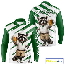 Load image into Gallery viewer, Custom Funny Beer Raccoon Golf Jersey For Mens, Mens Golf Polo Shirt Black Beige Golf Jersey NHT936