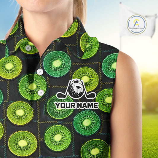 Funny Golf Patchwork Kiwi Womens Sleeveless Polo Shirt, Personalized Womens Golf Polo Shirt NHT580