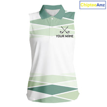 Load image into Gallery viewer, Personalized White Green Geometric Womens Sleeveless Golf Polo Shirt  Custom Team Name