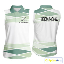 Load image into Gallery viewer, Personalized White Green Geometric Womens Sleeveless Golf Polo Shirt  Custom Team Name