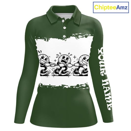 Funny Womens Golf Polo Shirt Green And White Golf Balls Personalized Golf Shirts For Womens NHT787