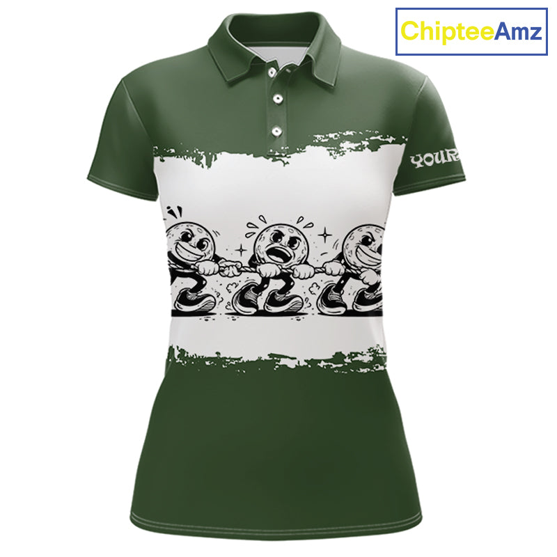Funny Womens Golf Polo Shirt Green And White Golf Balls Personalized Golf Shirts For Womens NHT787