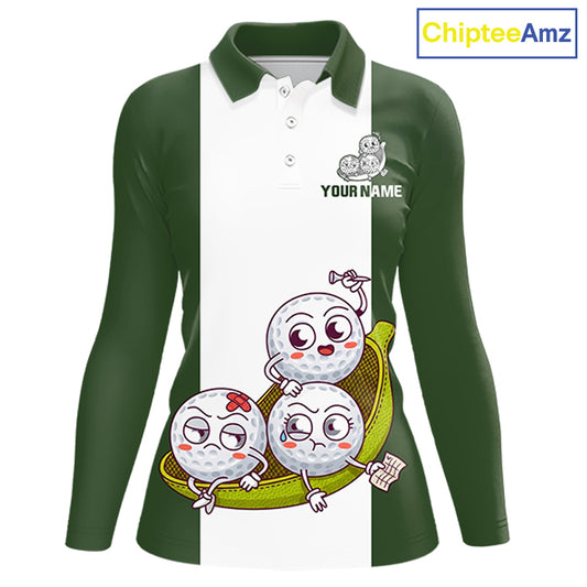 Custom Green White  Womens Golf Team Polo Shirt, Funny Golf Ball Family Design, Matching Team Outfit NHT789