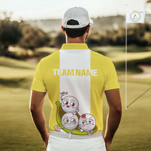 Load image into Gallery viewer, Mens Custom Yellow White Golf Team Polo Shirt, Funny Golf Ball Family Design, Matching Team Outfit NHT790