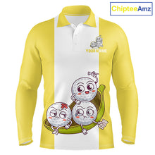 Load image into Gallery viewer, Mens Custom Yellow White Golf Team Polo Shirt, Funny Golf Ball Family Design, Matching Team Outfit NHT790