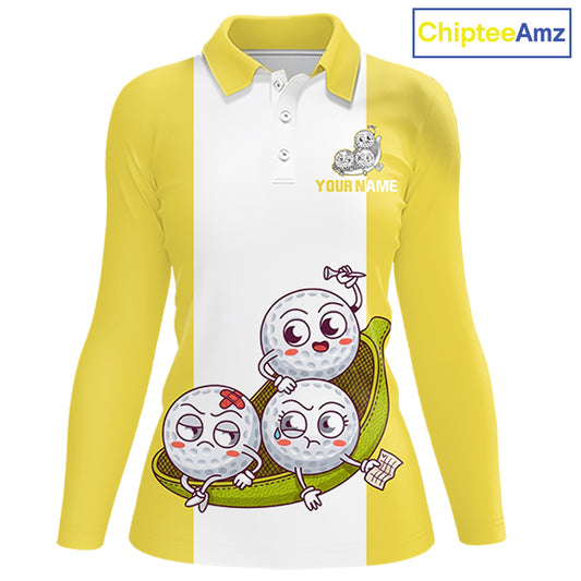 Custom Yellow White Womens Golf Team Polo Shirt, Funny Golf Ball Family Design, Matching Team Outfit NHT790