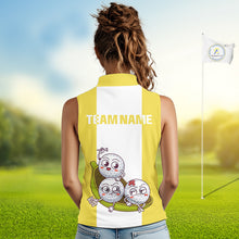 Load image into Gallery viewer, Custom Yellow White Sleeveless Womens Golf Team Polo Shirt, Funny Golf Ball Family Design, Matching Team Outfit NHT790